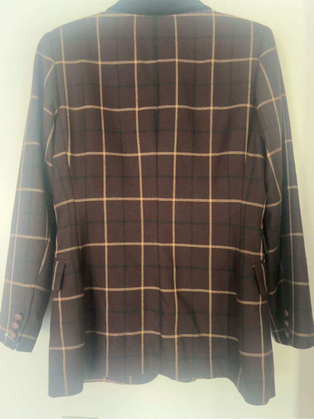 Vintage Jennifer Moore 100% Wool Windowpane Plaid Blazer Brown Sz6 Velvet Collar - Picture 3 of 8